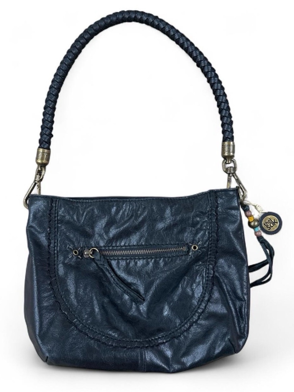 Women's Leather Braided-Handle Shoulder Bag